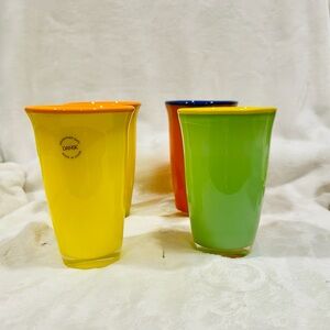 Dansk Borderline Vibrant Yellow, Green, and Orange Beverage Tumblers, set of 4